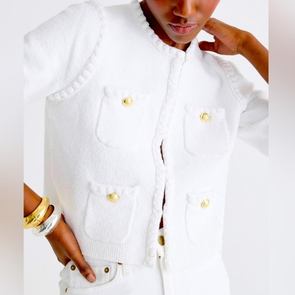 J. CREW White Odette Sweater Lady Jacket in Cotton-blend Bouclé Career Medium - Picture 1 of 12